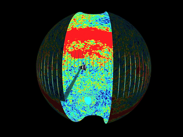 Plank satellite scanning a slice of the Big Bang